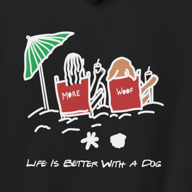 Life is Better with a Dog -- Beach (Back Print) | Softstyle Fleece Hoodie | Summer Collection | Color Collection | Life Is Better with A Dog Collection