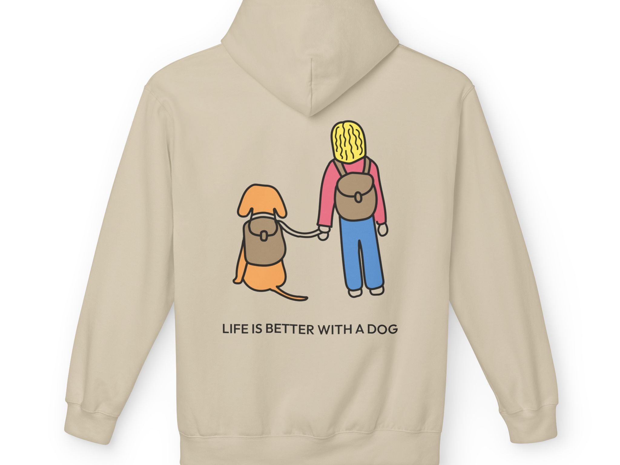 Life Is Better With A Dog -- Hiking (Back Print) | Morewoof Soft Fleece Hoodie | Color Collection