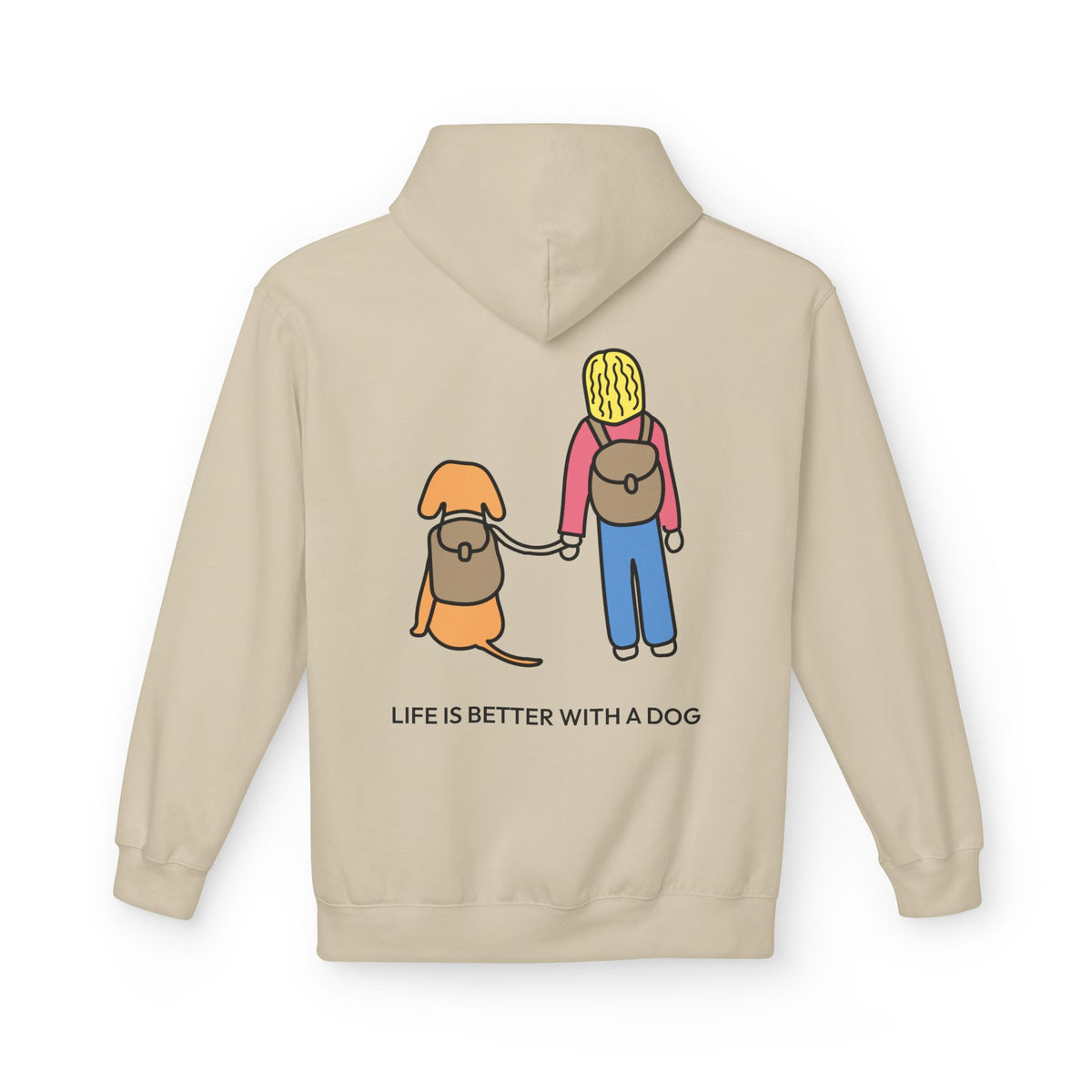Life Is Better With A Dog -- Hiking (Back Print) | Morewoof Soft Fleece Hoodie | Color Collection