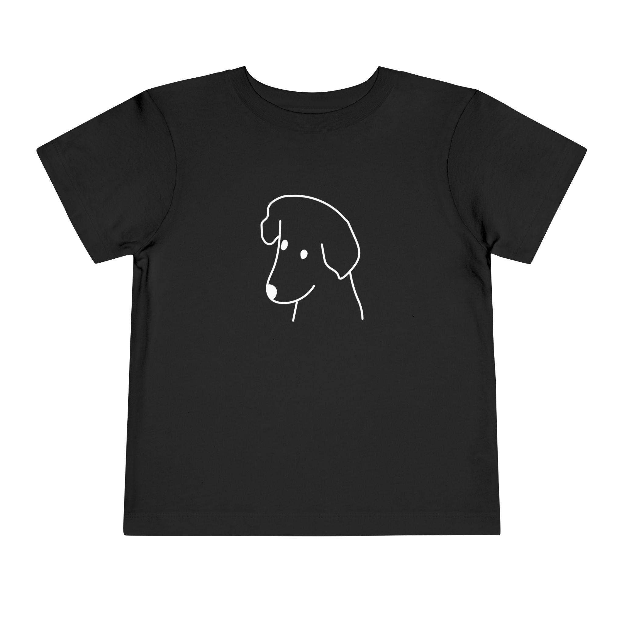 Happy Dog toddler tee in Black, featuring a labrador's head in line art