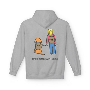 Life Is Better With A Dog -- Hiking (Back Print) | Morewoof Softstyle Fleece Hoodie | Color Collection