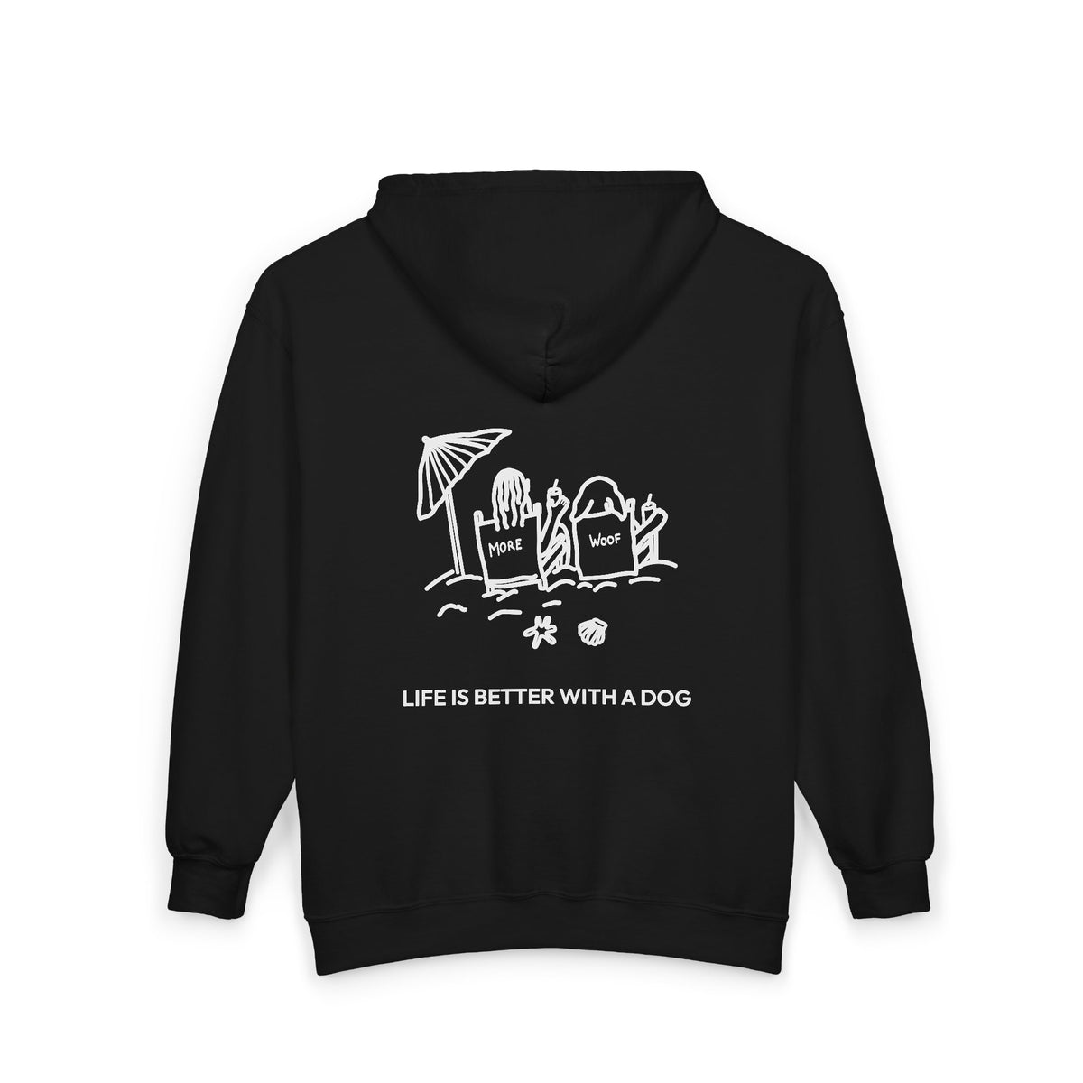 Life is Better with a Dog -- Beach (Back Print) | Morewoof Full Zip Hoodie for Dog Lovers | Life Is Better With A Dog Collection | Summer Collection