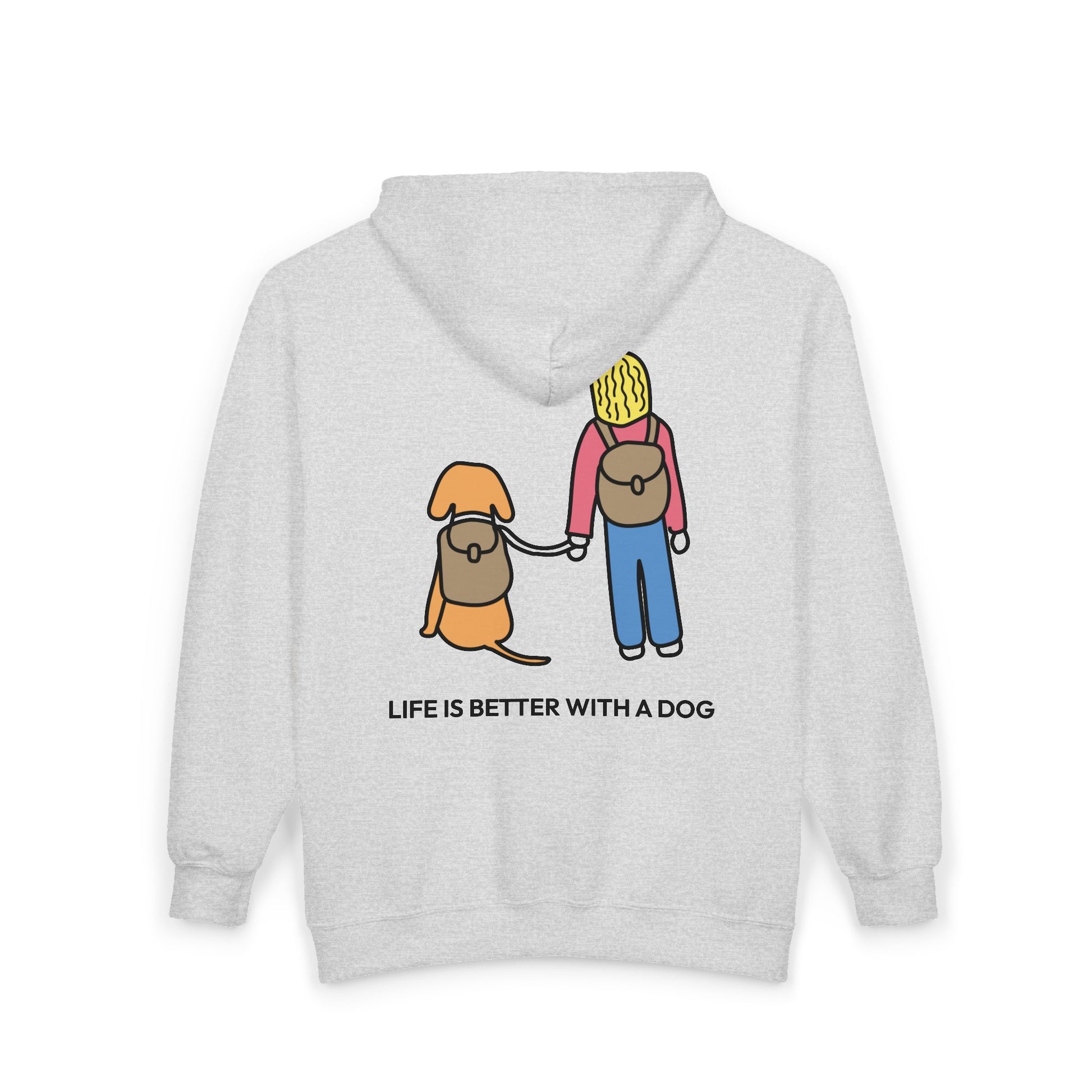 Life Is Better With A Dog -- Hiking (Back Print) | Morewoof Full Zip Hoodie for Dog Lovers | Color Collection