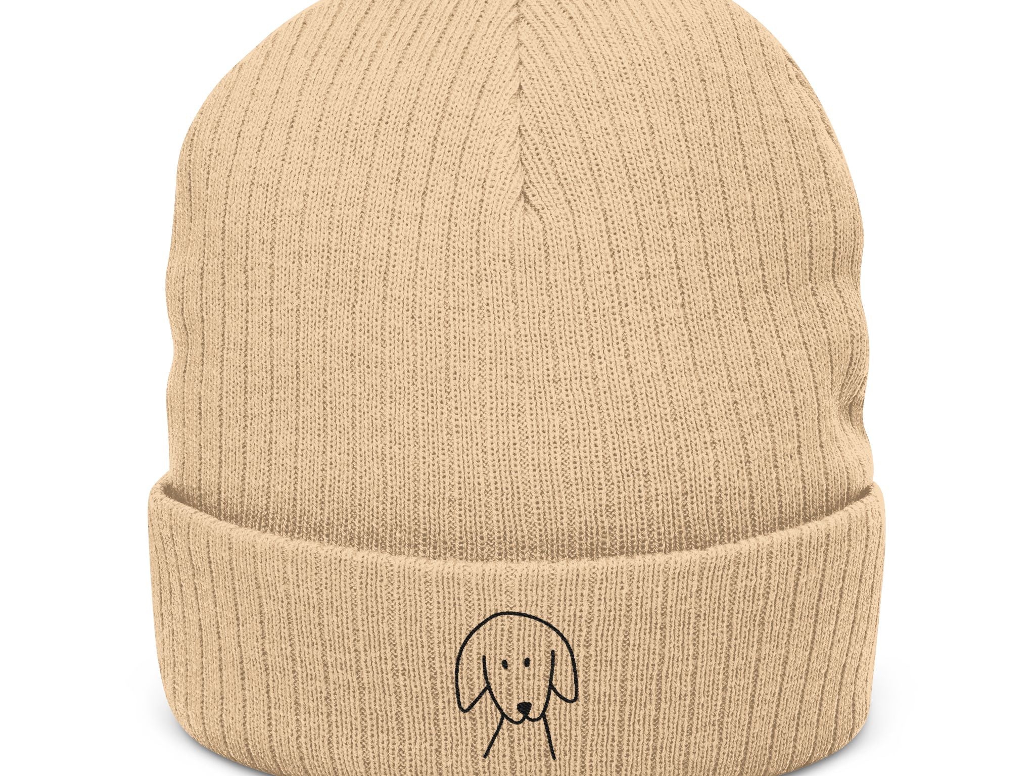 MoreWoof Embroidered Beanie — Cozy Knit Cap for Dog Lovers in Beige