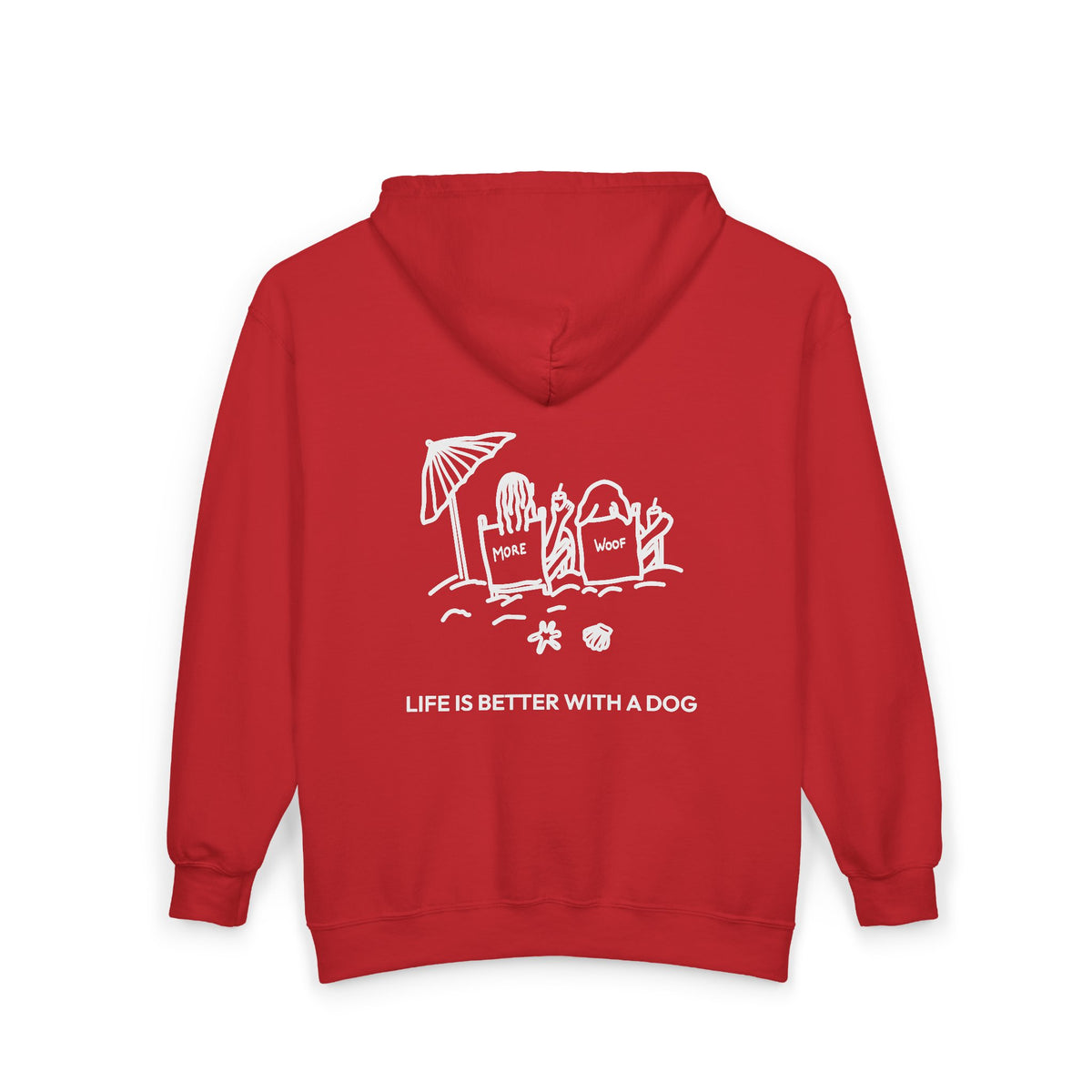 Life is Better with a Dog -- Beach (Back Print) | Morewoof Full Zip Hoodie for Dog Lovers | Life Is Better With A Dog Collection | Summer Collection