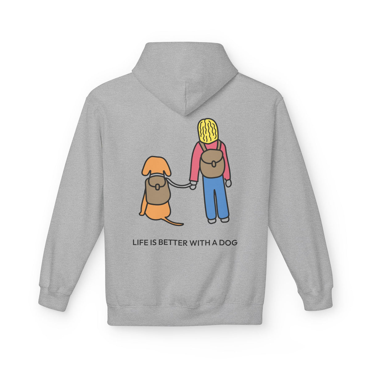 Life Is Better With A Dog -- Hiking (Back Print) | Morewoof Soft Fleece Hoodie | Color Collection