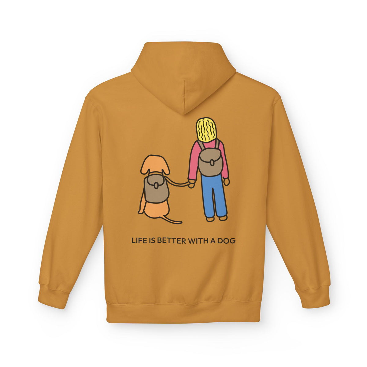 Life Is Better With A Dog -- Hiking (Back Print) | Morewoof Soft Fleece Hoodie | Color Collection