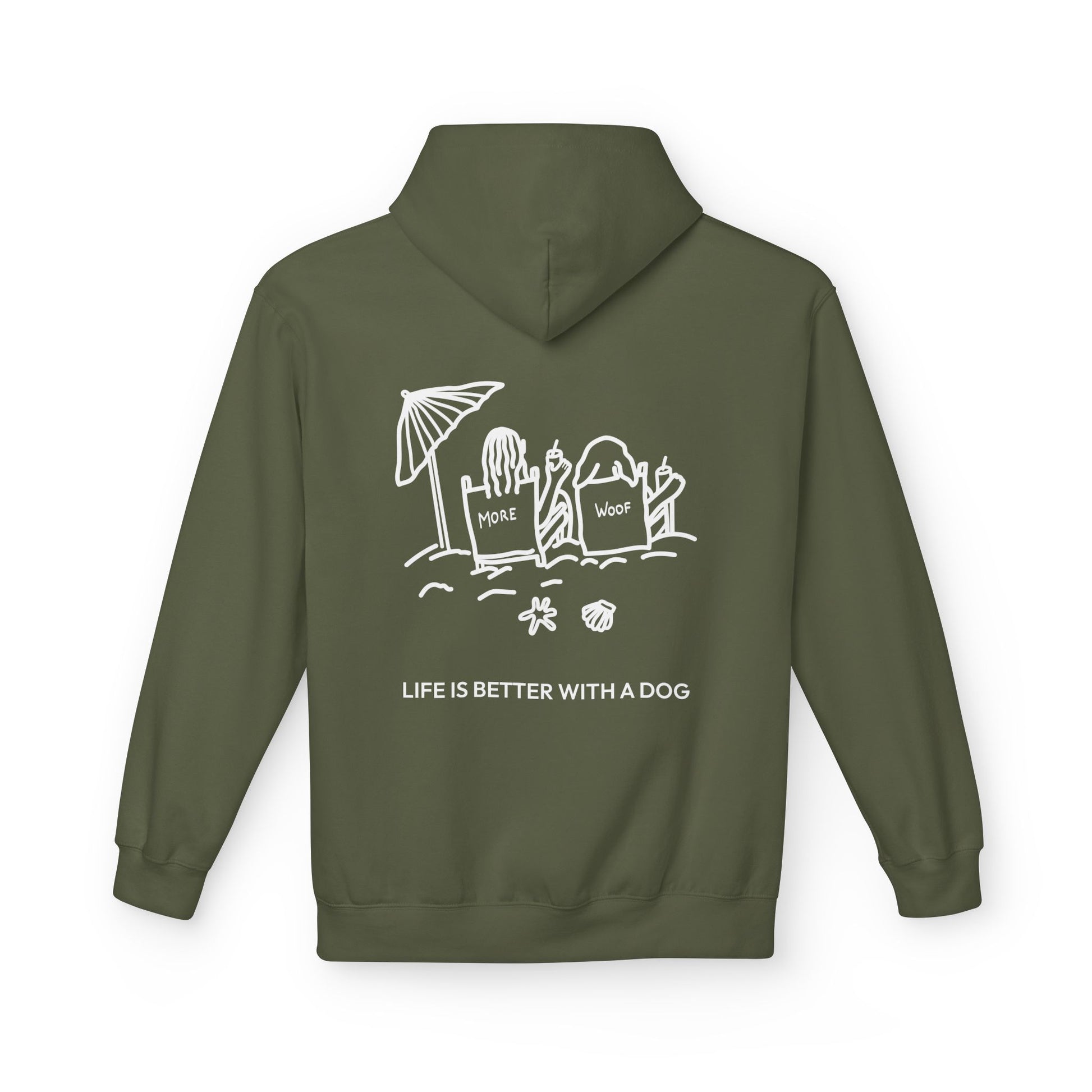 Life is Better with a Dog -- Beach (Back Print) | Softstyle Fleece Hoodie | Life Is Better With A Dog Collection | Summer Collection