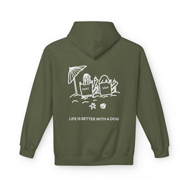 Life is Better with a Dog -- Beach (Back Print) | Softstyle Fleece Hoodie | Life Is Better With A Dog Collection | Summer Collection