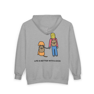 Life Is Better With A Dog -- Hiking (Back Print) | Morewoof Full Zip Hoodie for Dog Lovers | Color Collection