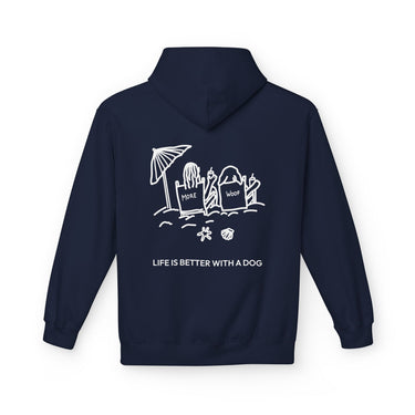 Life is Better with a Dog -- Beach (Back Print) | Softstyle Fleece Hoodie | Life Is Better With A Dog Collection | Summer Collection