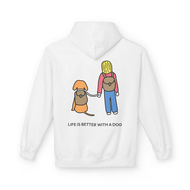 Life Is Better With A Dog -- Hiking (Back Print) | Morewoof Softstyle Fleece Hoodie | Color Collection