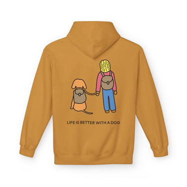 Life Is Better With A Dog -- Hiking (Back Print) | Morewoof Softstyle Fleece Hoodie | Color Collection
