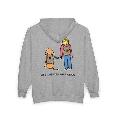 Life Is Better With A Dog -- Hiking (Back Print) | Morewoof Full Zip Hoodie for Dog Lovers | Color Collection