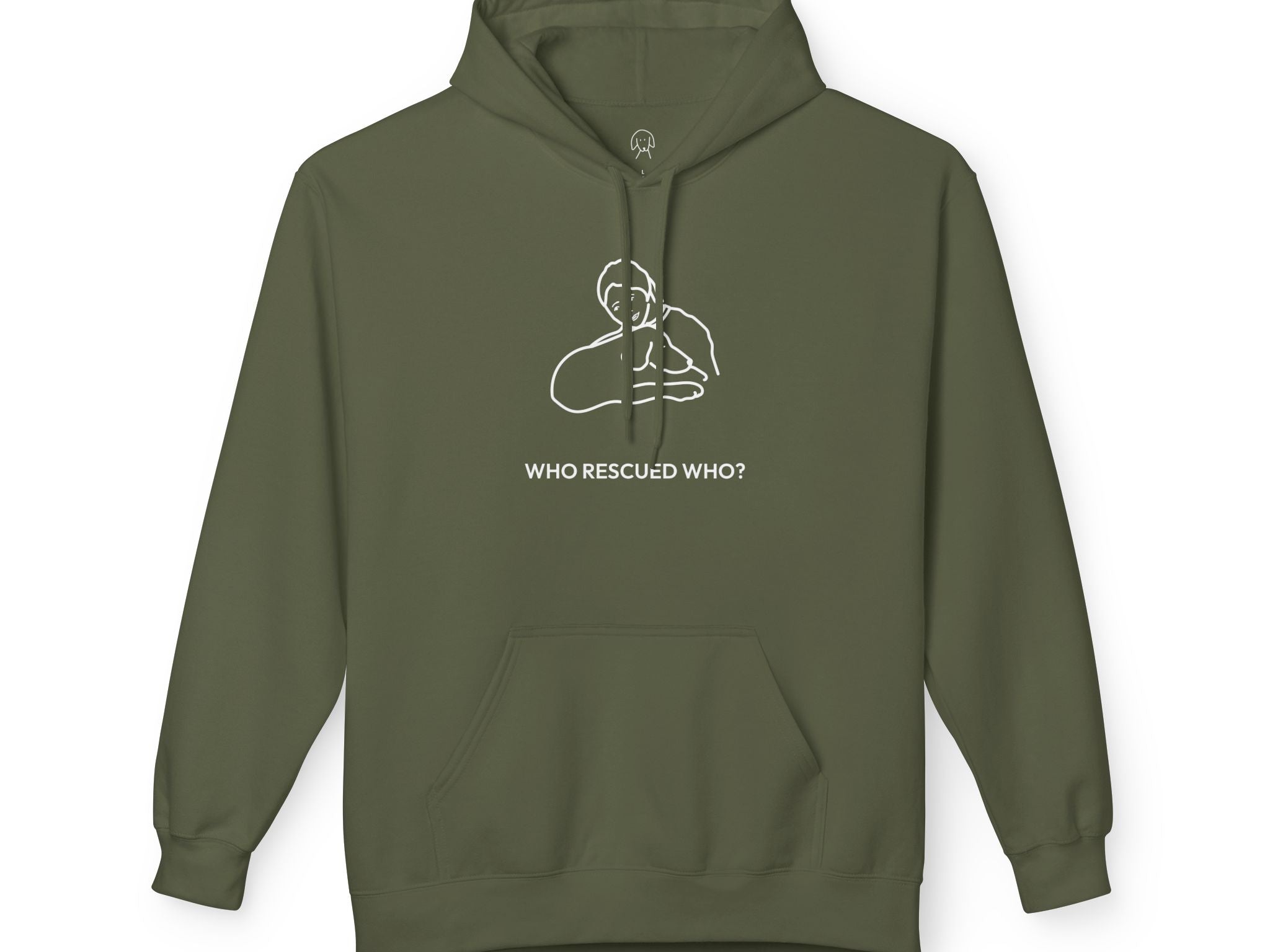 MoreWoof Who Rescued Who hoodie in Military Green