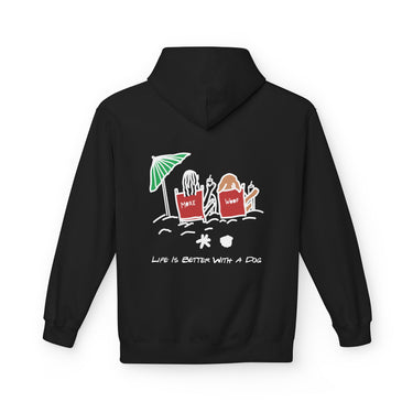 Life is Better with a Dog -- Beach (Back Print) | Softstyle Fleece Hoodie | Summer Collection | Color Collection | Life Is Better with A Dog Collection