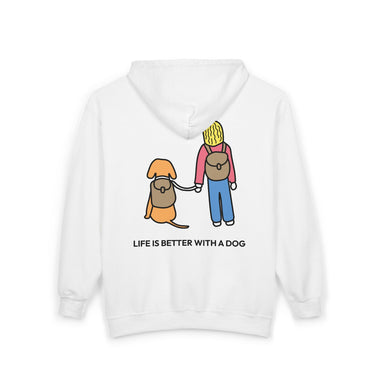 Life Is Better With A Dog -- Hiking (Back Print) | Morewoof Full Zip Hoodie for Dog Lovers | Color Collection