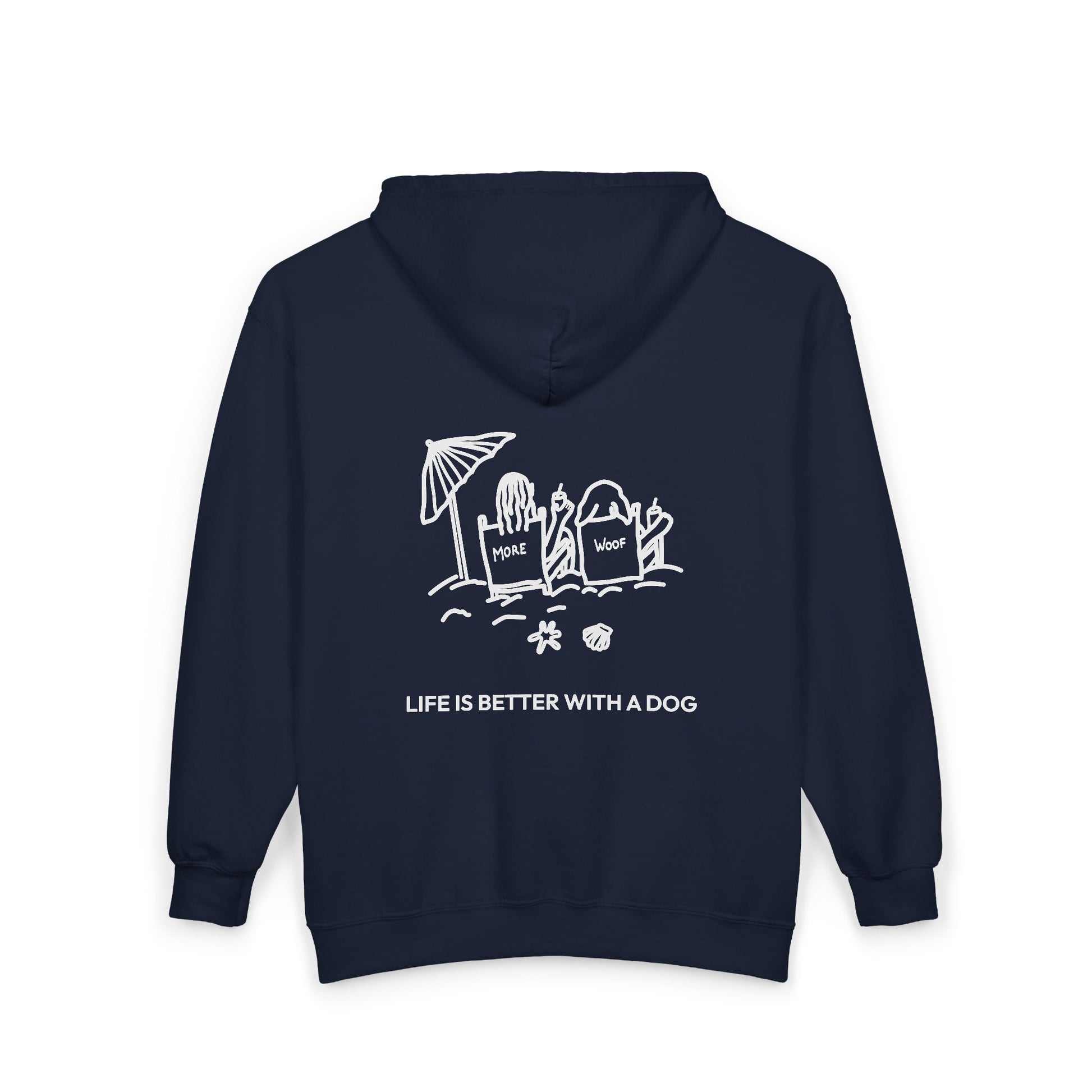 Life is Better with a Dog -- Beach (Back Print) | Morewoof Full Zip Hoodie for Dog Lovers | Life Is Better With A Dog Collection | Summer Collection