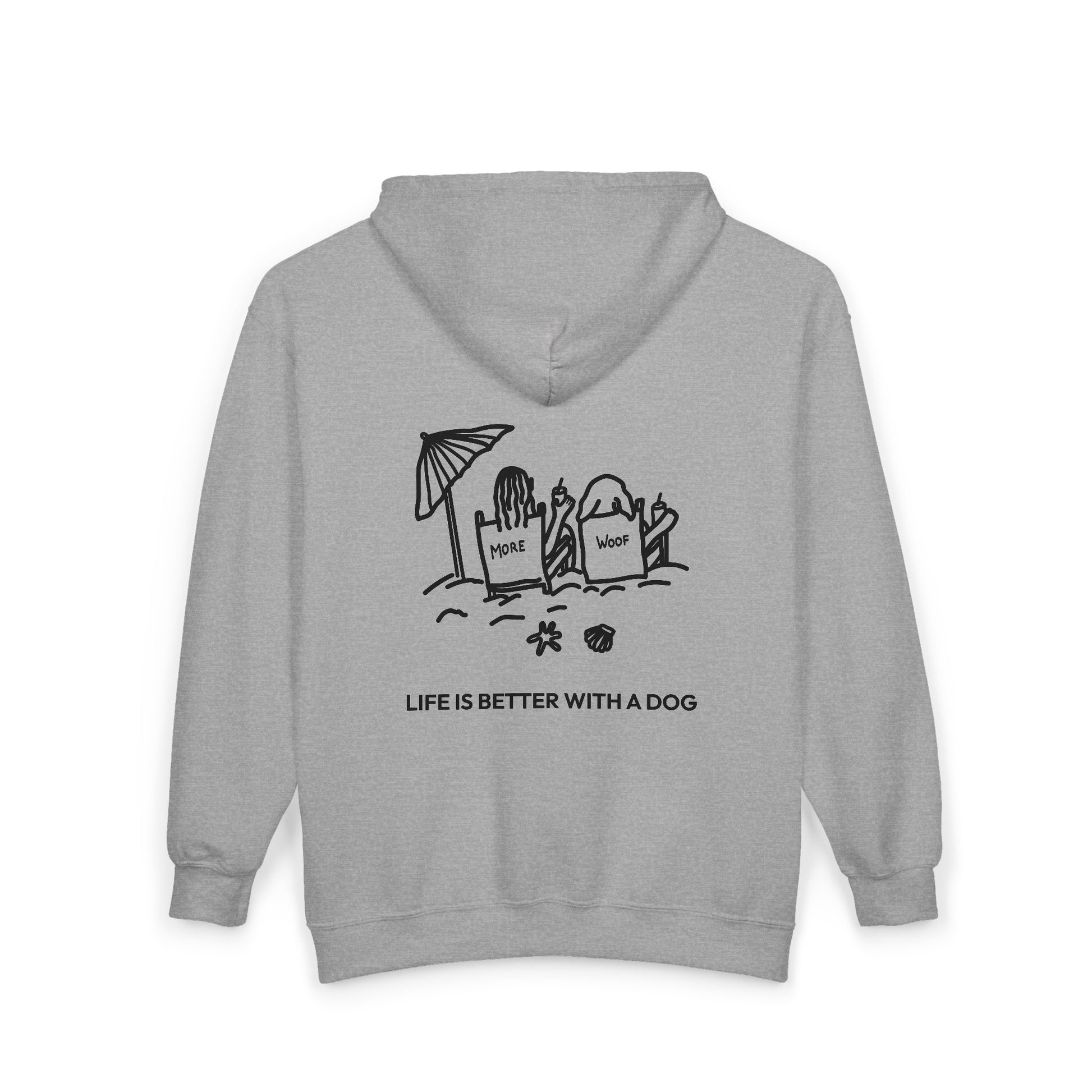 Life is Better with a Dog -- Beach (Back Print) | Morewoof Full Zip Hoodie for Dog Lovers | Life Is Better With A Dog Collection | Summer Collection