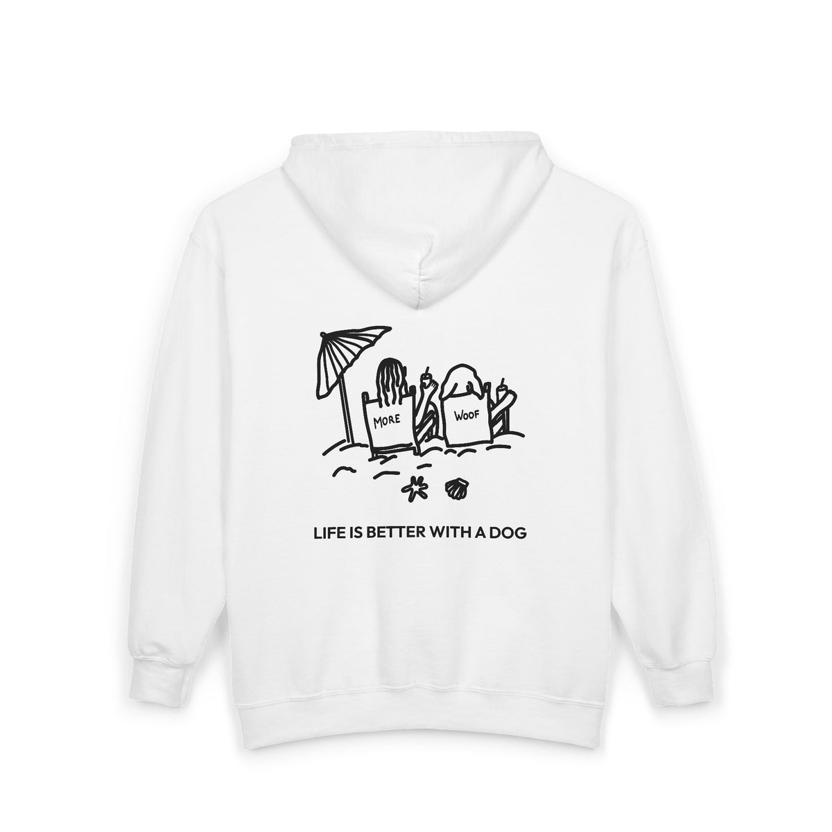 Life is Better with a Dog -- Beach (Back Print) | Morewoof Full Zip Hoodie for Dog Lovers | Life Is Better With A Dog Collection | Summer Collection