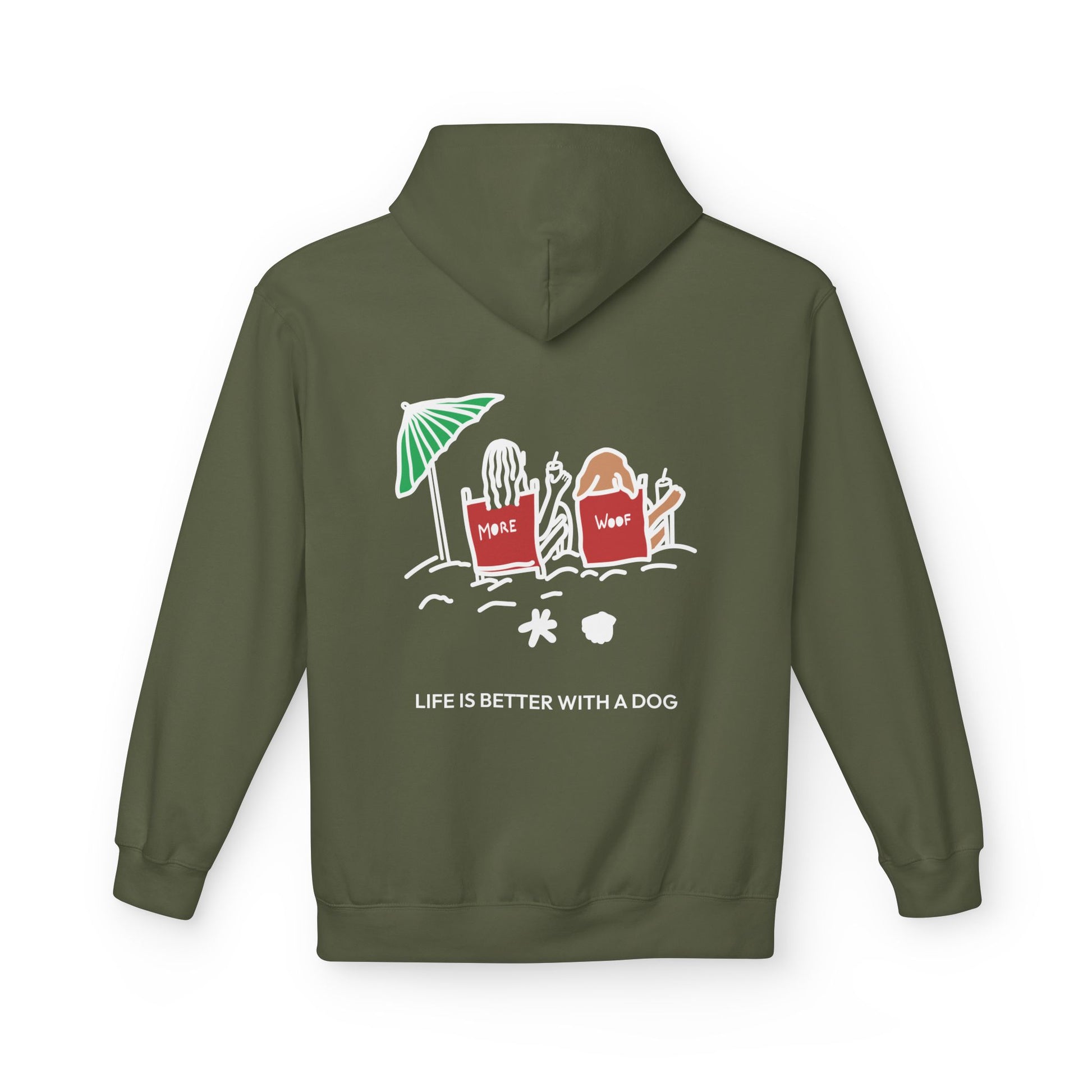 Life is Better with a Dog -- Beach (Back Print) | Softstyle Fleece Hoodie | Color Collection | Life Is Better with A Dog Collection