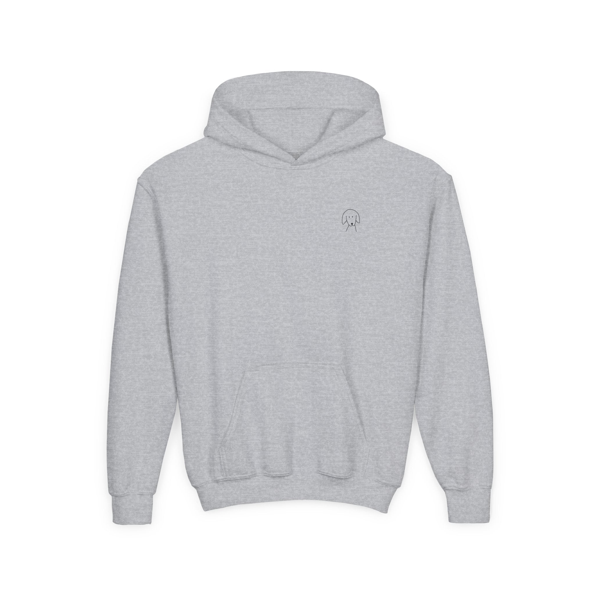 Better Together youth hoodie in Sport Grey, featuring a person and dog sitting side by side