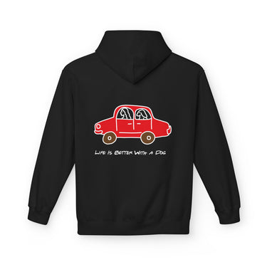 Life is Better with a Dog -- Car (Back Print) | Softstyle Fleece Hoodie | Color Collection | Life Is Better with A Dog Collection