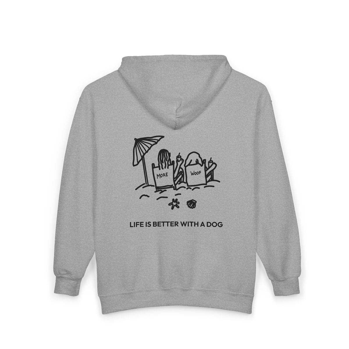 Life is Better with a Dog -- Beach (Back Print) | Morewoof Full Zip Hoodie for Dog Lovers | Life Is Better With A Dog Collection | Summer Collection