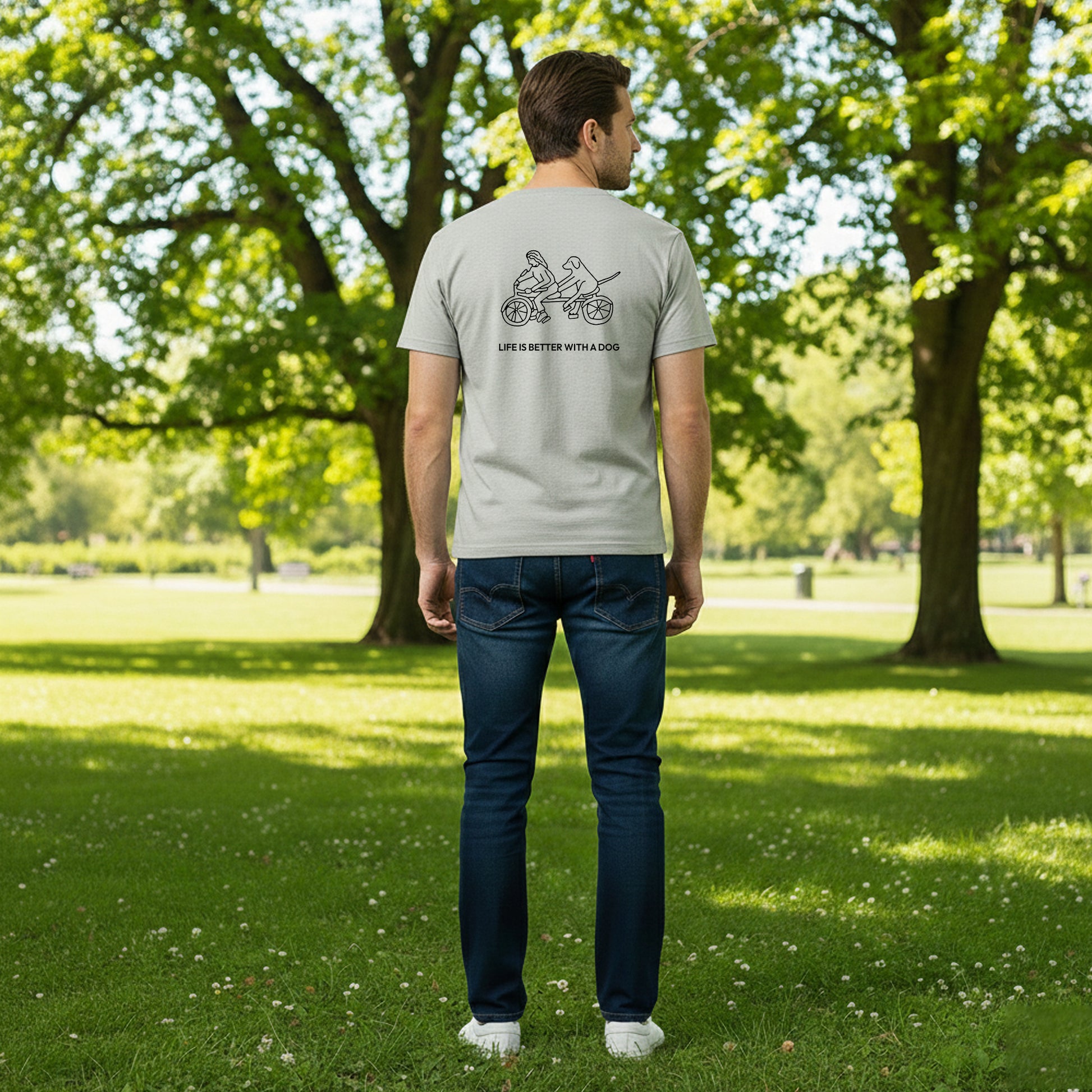 Life Is Better With A Dog -- Bicycle (Back Print) | Soft Cotton Tee | Life Is Better With A Dog Collection