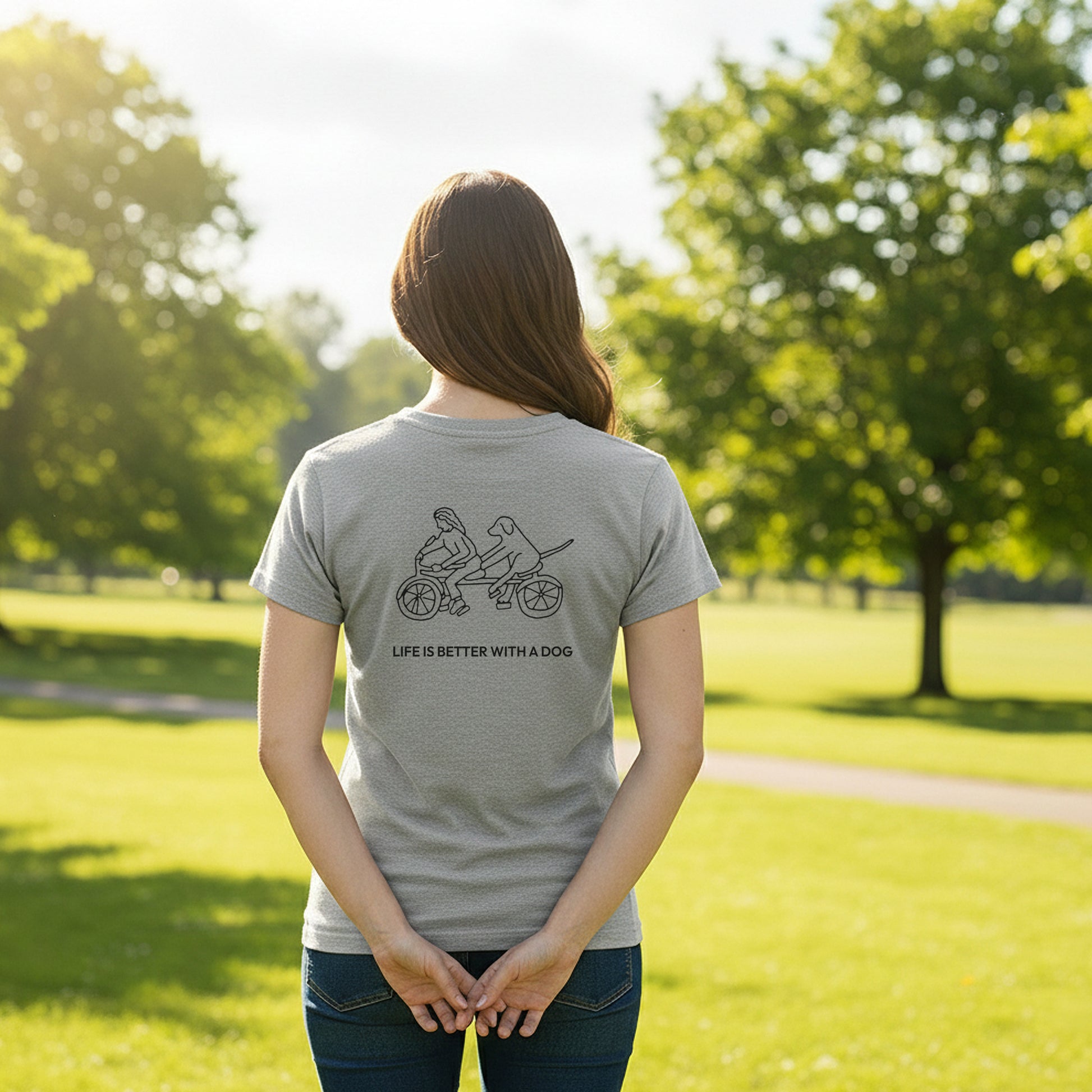 Life Is Better With A Dog -- Bicycle (Back Print) | Soft Cotton Tee | Life Is Better With A Dog Collection