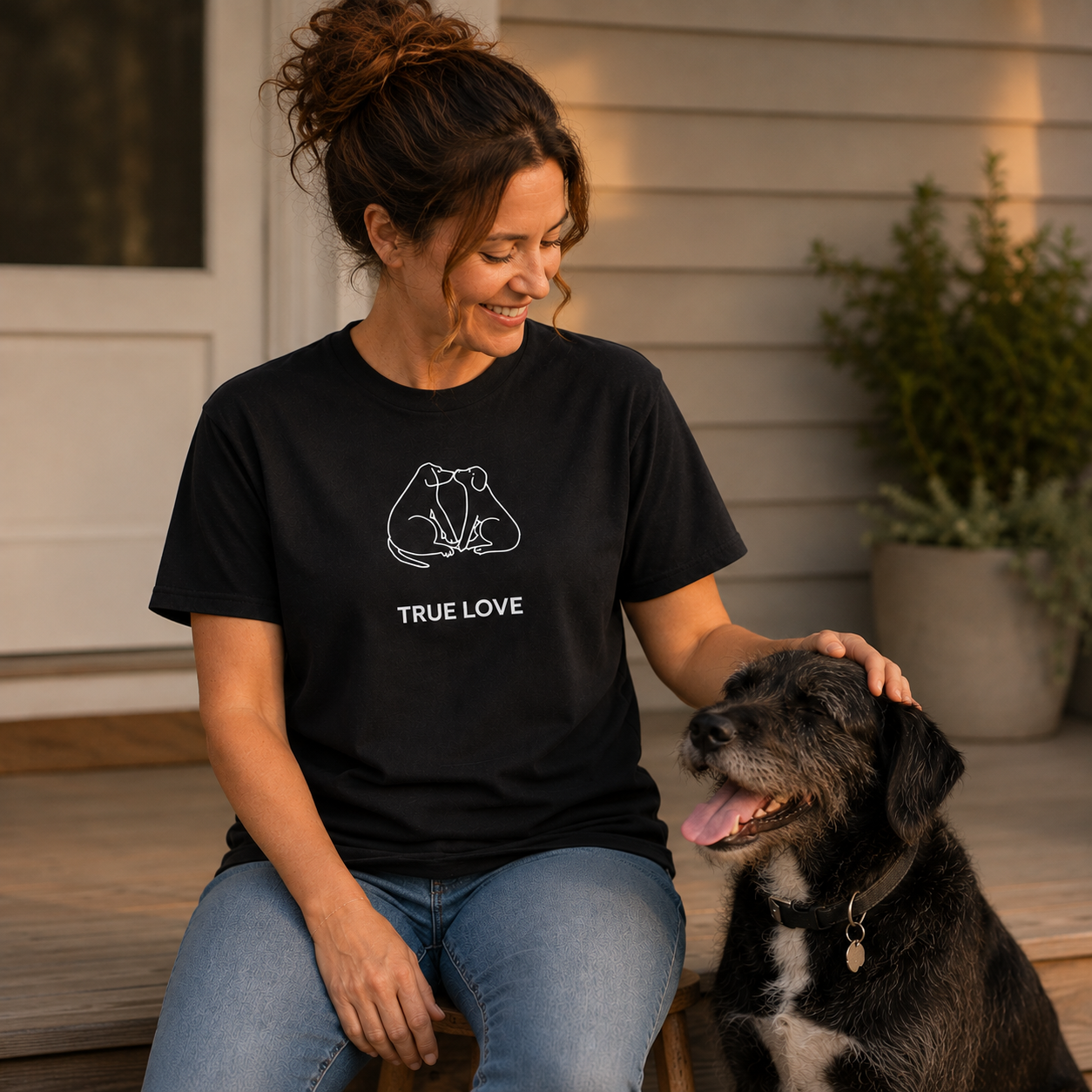 Cat Kisses t-shirt, printed with two dogs nuzzling nose to nose