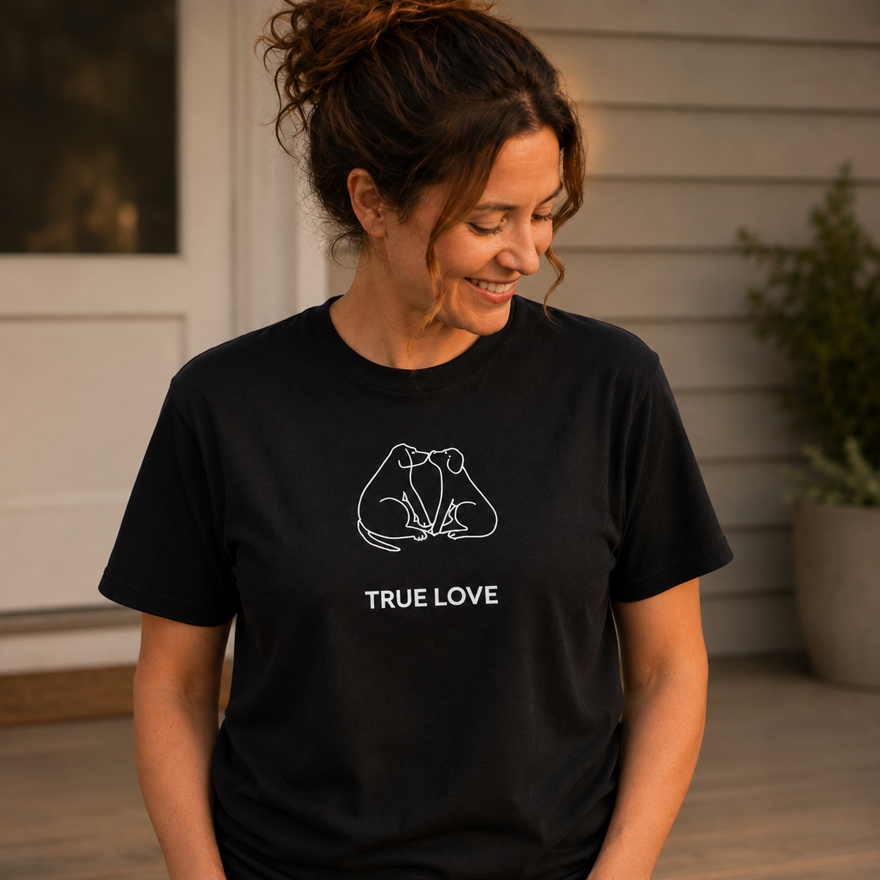 Cat Kisses t-shirt printed with two dogs nuzzling nose to nose