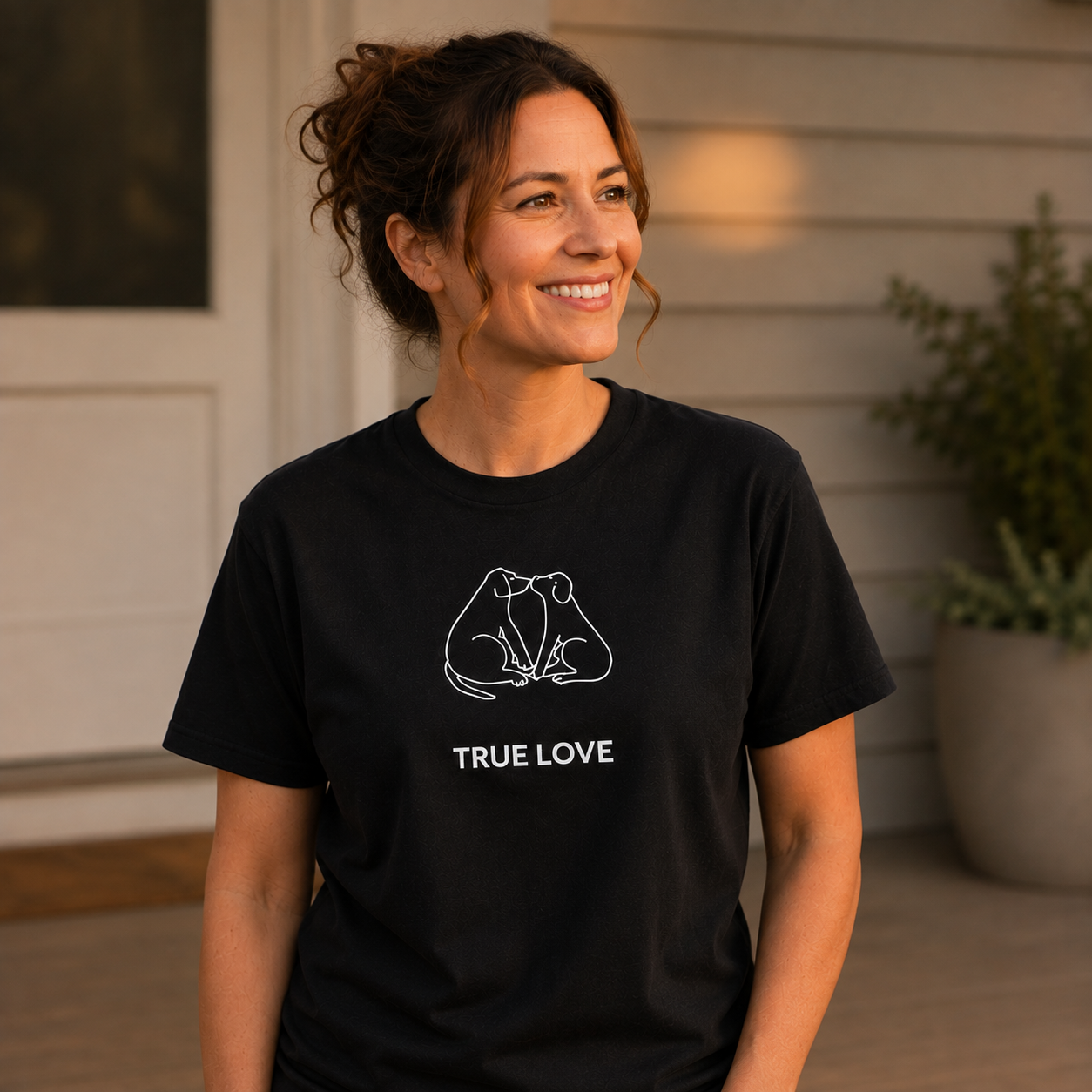 Cat Kisses t-shirt featuring two dogs nuzzling nose to nose