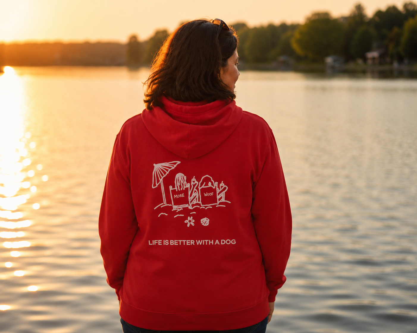 Life is Better with a Dog -- Beach (Back Print) | Morewoof Full Zip Hoodie for Dog Lovers | Life Is Better With A Dog Collection | Summer Collection