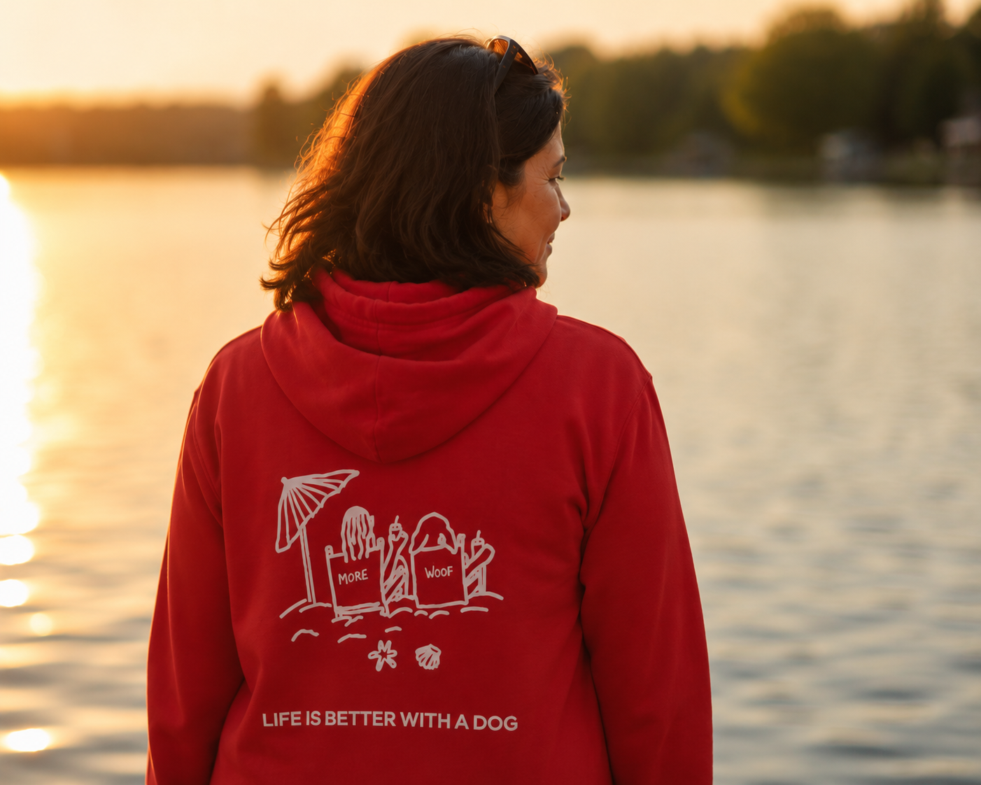 Life is Better with a Dog -- Beach (Back Print) | Morewoof Full Zip Hoodie for Dog Lovers | Life Is Better With A Dog Collection | Summer Collection