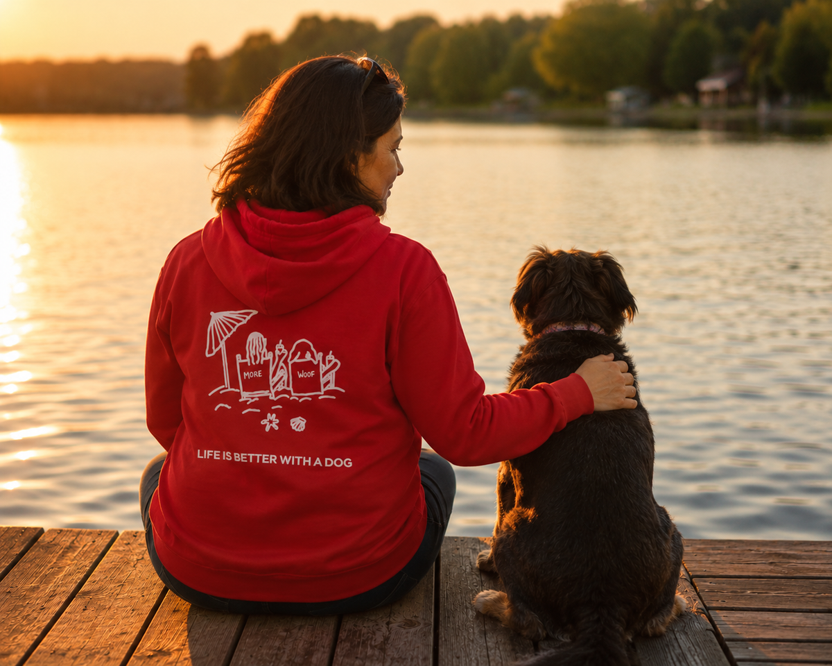 Life is Better with a Dog -- Beach (Back Print) | Morewoof Full Zip Hoodie for Dog Lovers | Life Is Better With A Dog Collection | Summer Collection