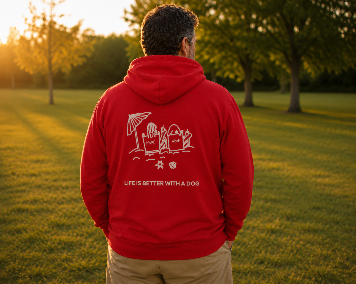 Life is Better with a Dog -- Beach (Back Print) | Morewoof Full Zip Hoodie for Dog Lovers | Life Is Better With A Dog Collection | Summer Collection