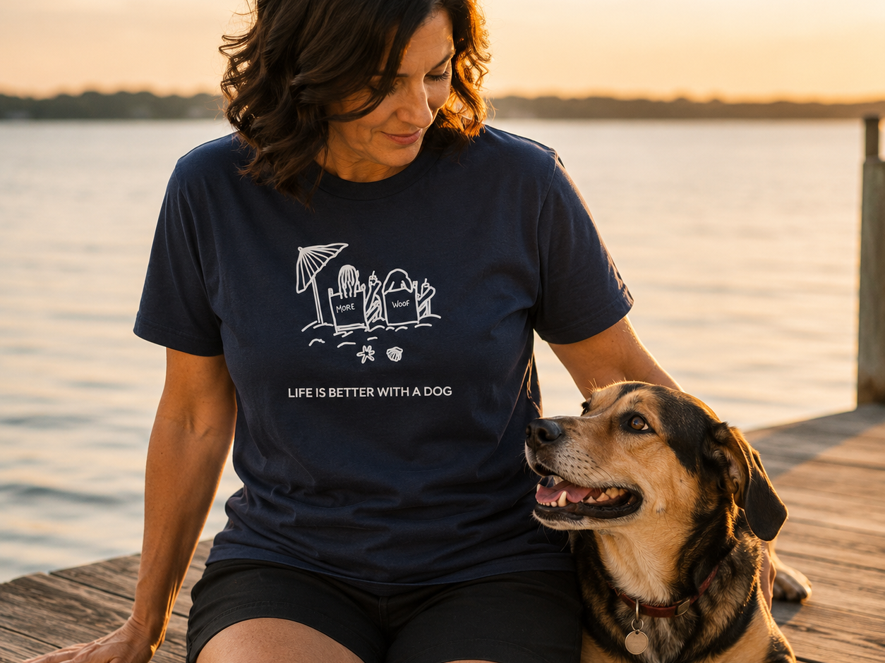 Life is Better with a Dog -- Beach| Soft Cotton Tee | Summer Collection | Life Is Better With A Dog Collection