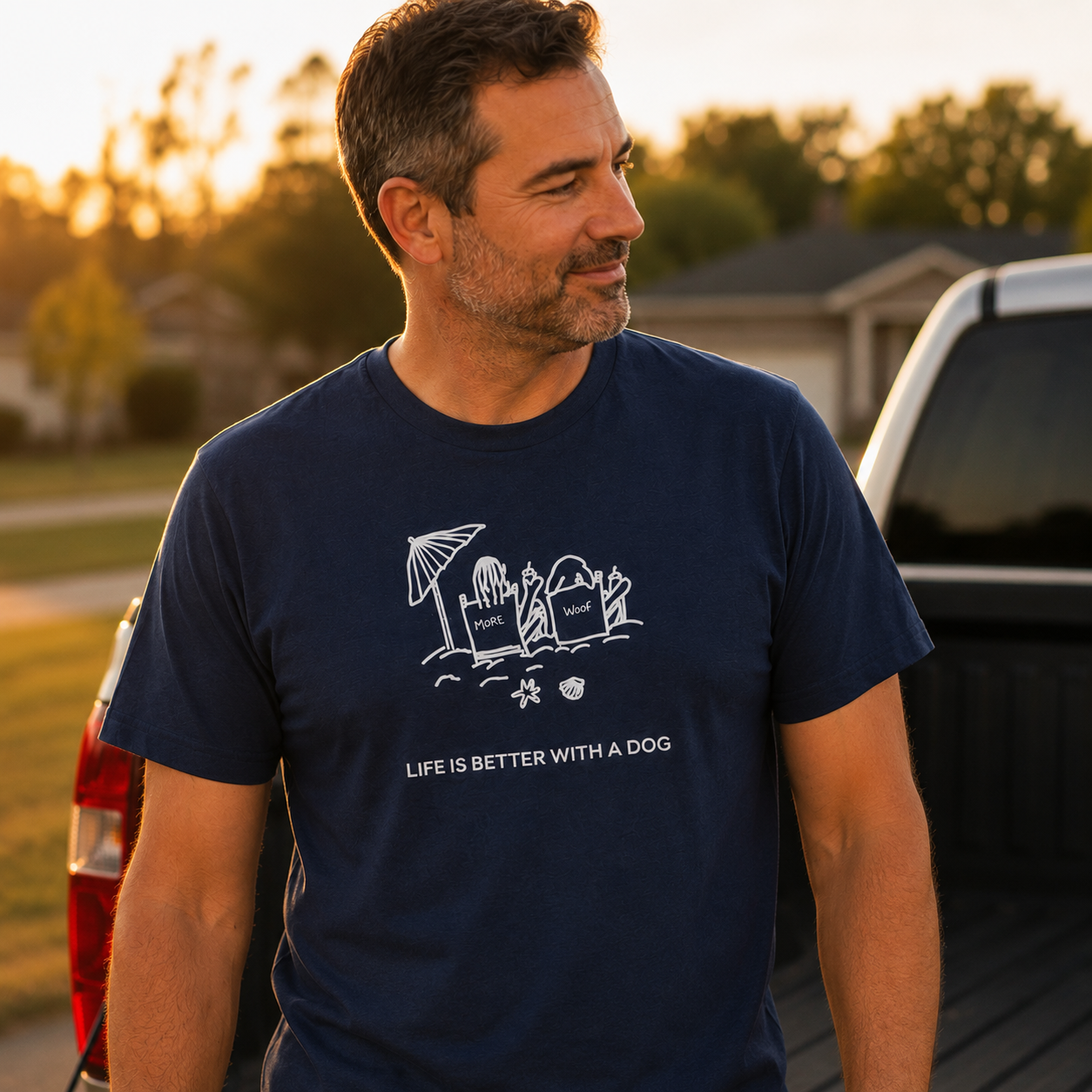 Life is Better with a Dog -- Beach| Soft Cotton Tee | Summer Collection | Life Is Better With A Dog Collection