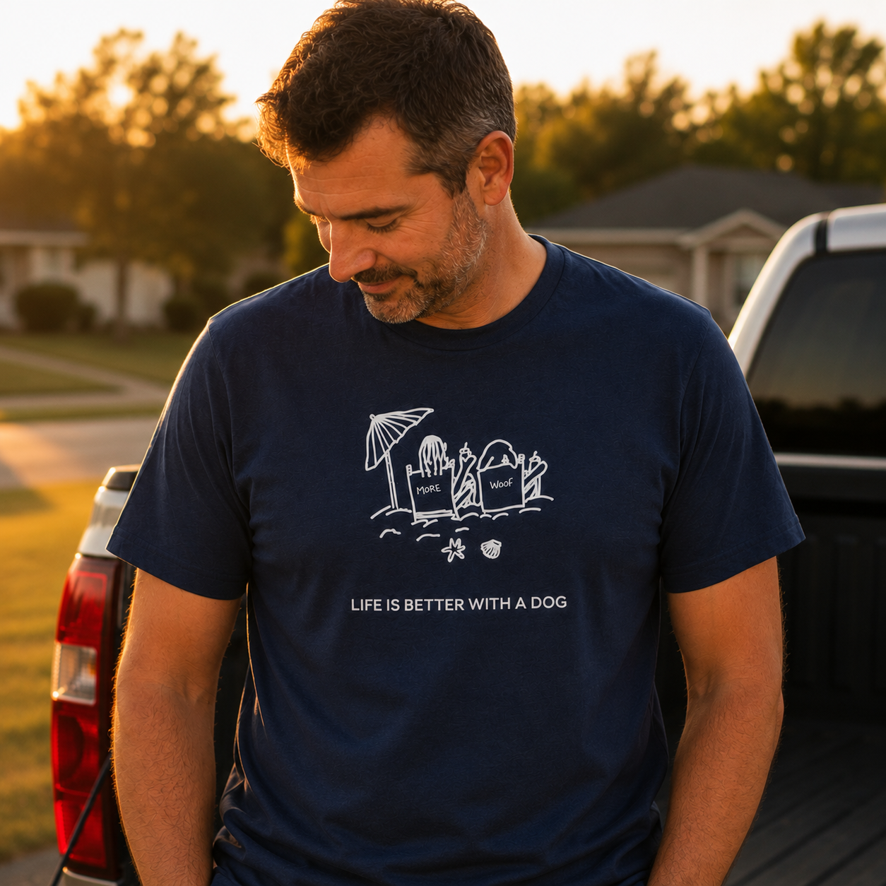 Life is Better with a Dog -- Beach| Soft Cotton Tee | Summer Collection | Life Is Better With A Dog Collection