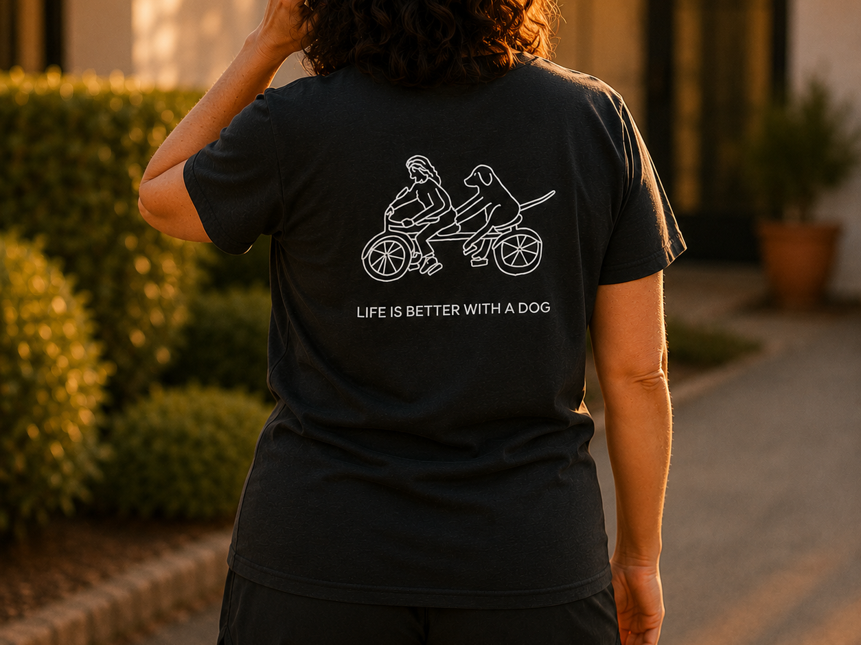 Life Is Better With A Dog -- Bicycle (Back Print) | Soft Cotton Tee | Life Is Better With A Dog Collection