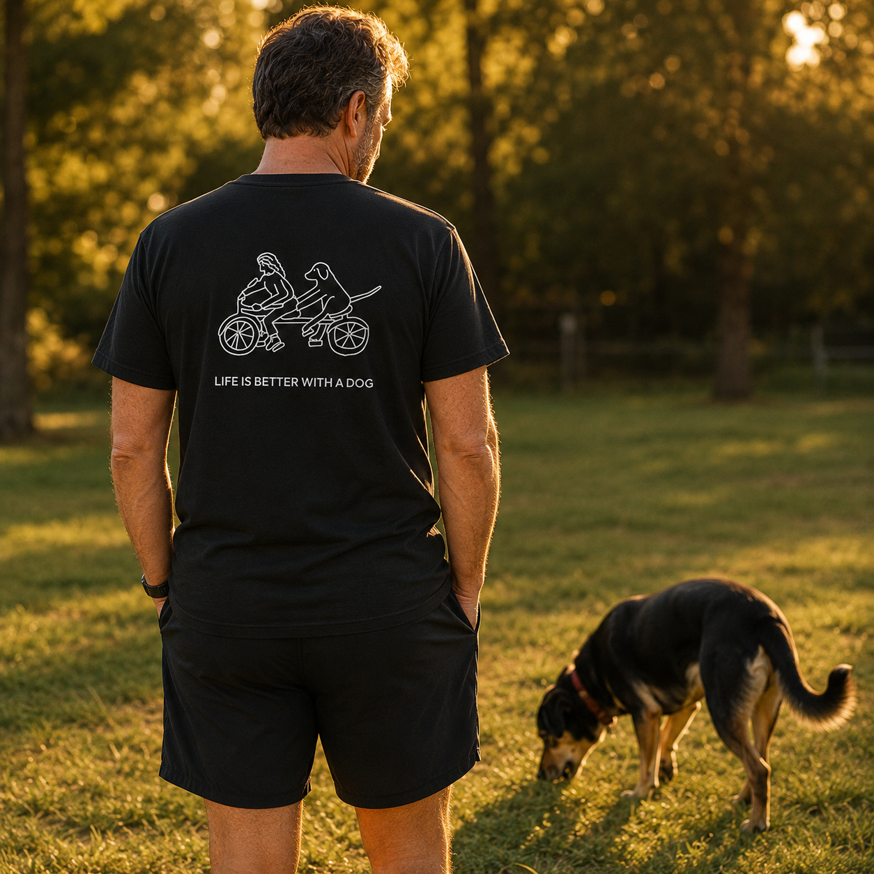 Life Is Better With A Dog -- Bicycle (Back Print) | Soft Cotton Tee | Life Is Better With A Dog Collection
