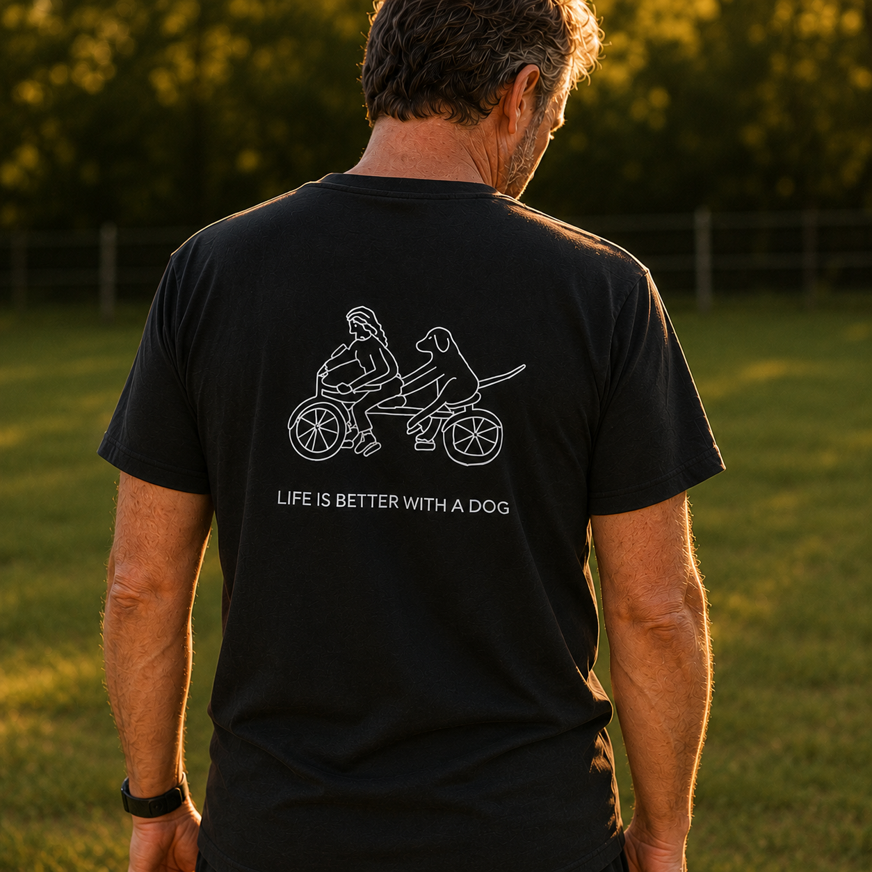 Life Is Better With A Dog -- Bicycle (Back Print) | Soft Cotton Tee | Life Is Better With A Dog Collection