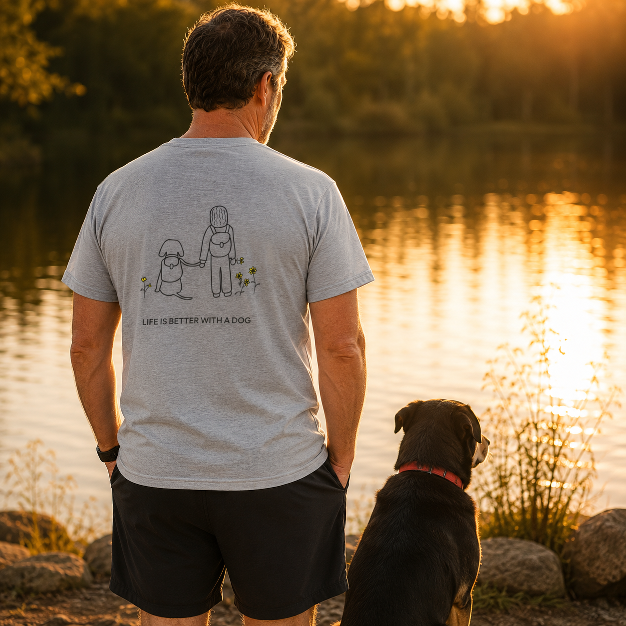 Life Is Better With A Dog -- Hiking (Back Print) | Soft Cotton Tee | Life Is Better With A Dog Collection