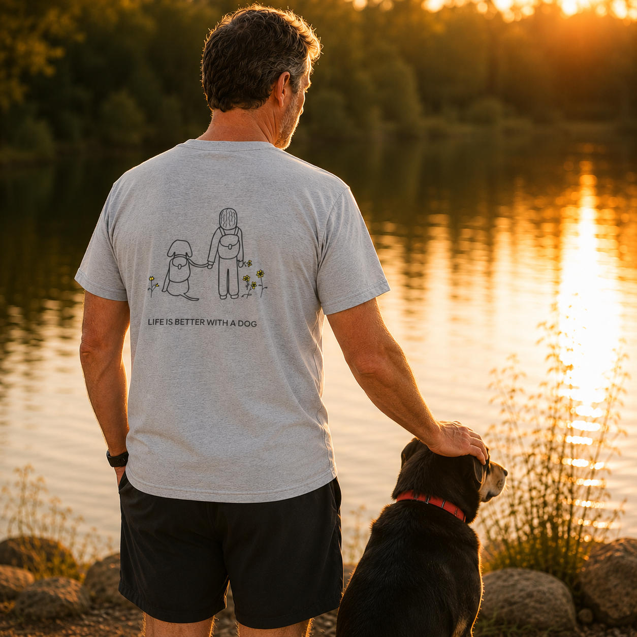 Life Is Better With A Dog -- Hiking (Back Print) | Soft Cotton Tee | Life Is Better With A Dog Collection