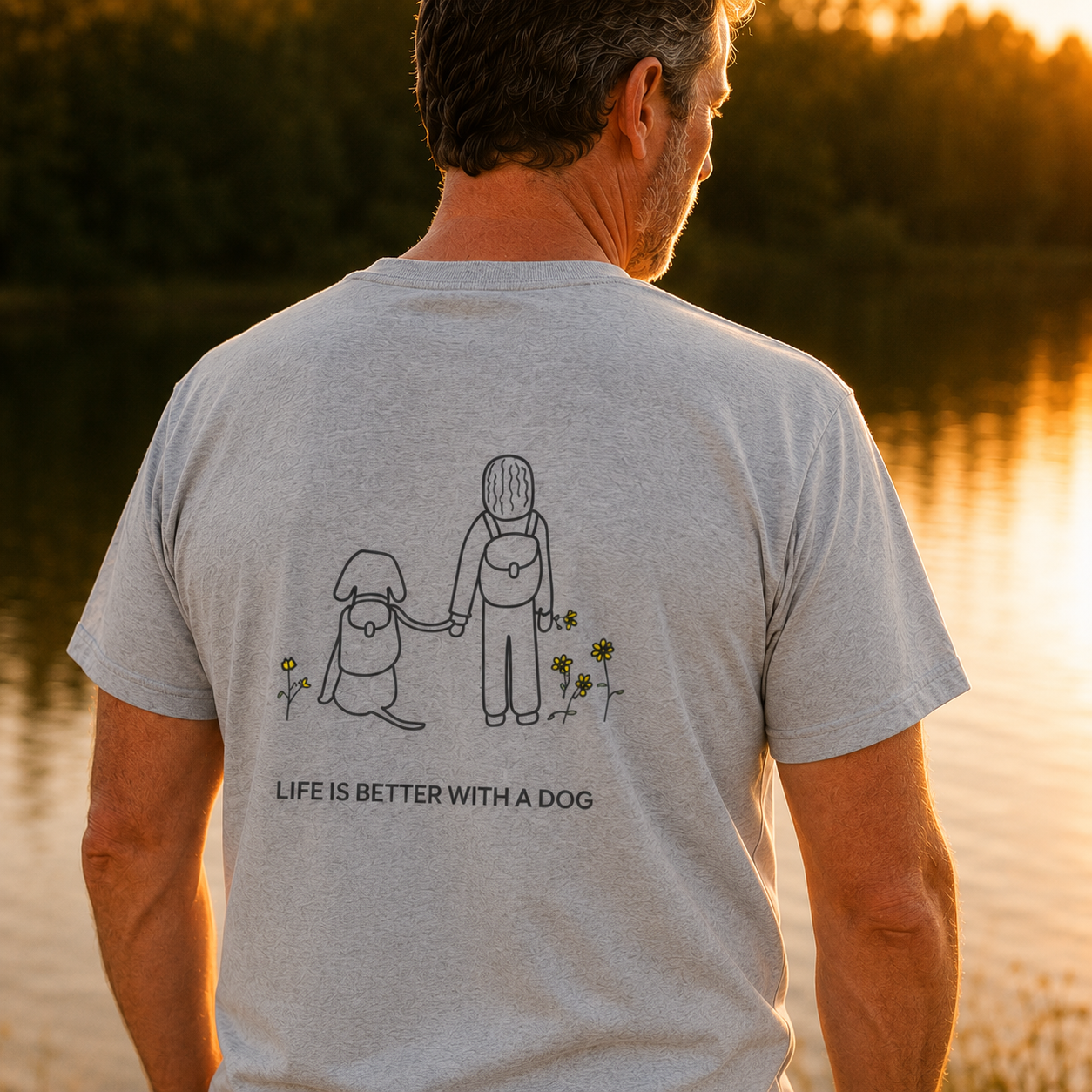 Life Is Better With A Dog -- Hiking (Back Print) | Soft Cotton Tee | Life Is Better With A Dog Collection