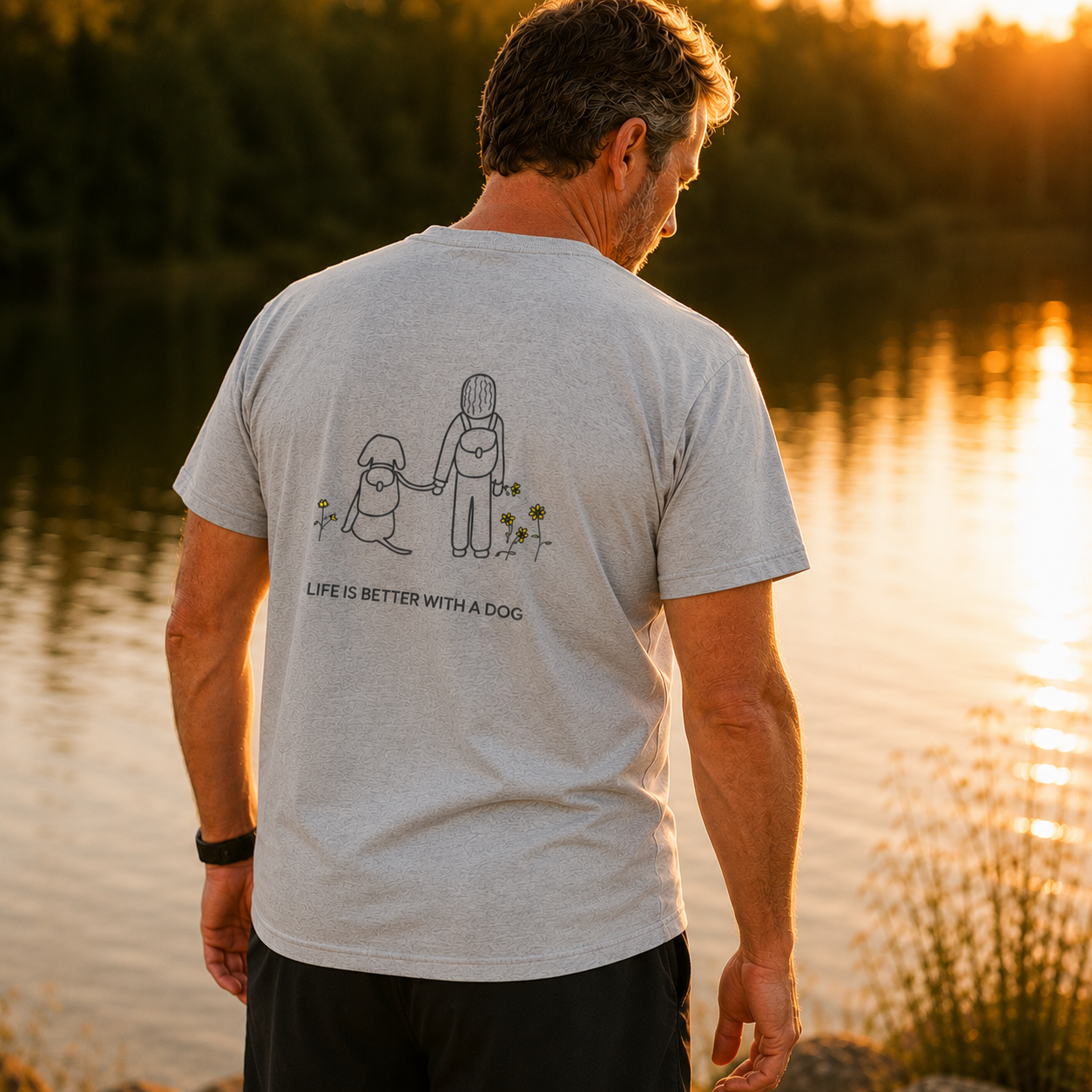 Life Is Better With A Dog -- Hiking (Back Print) | Soft Cotton Tee | Life Is Better With A Dog Collection