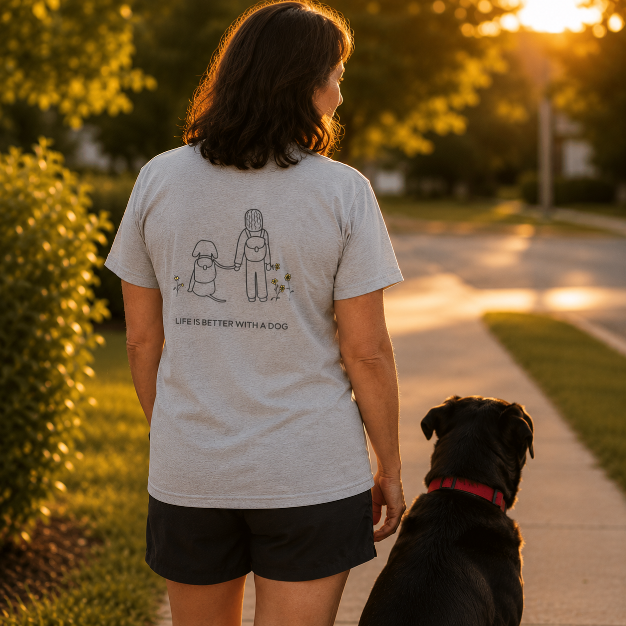 Life Is Better With A Dog -- Hiking (Back Print) | Soft Cotton Tee | Life Is Better With A Dog Collection
