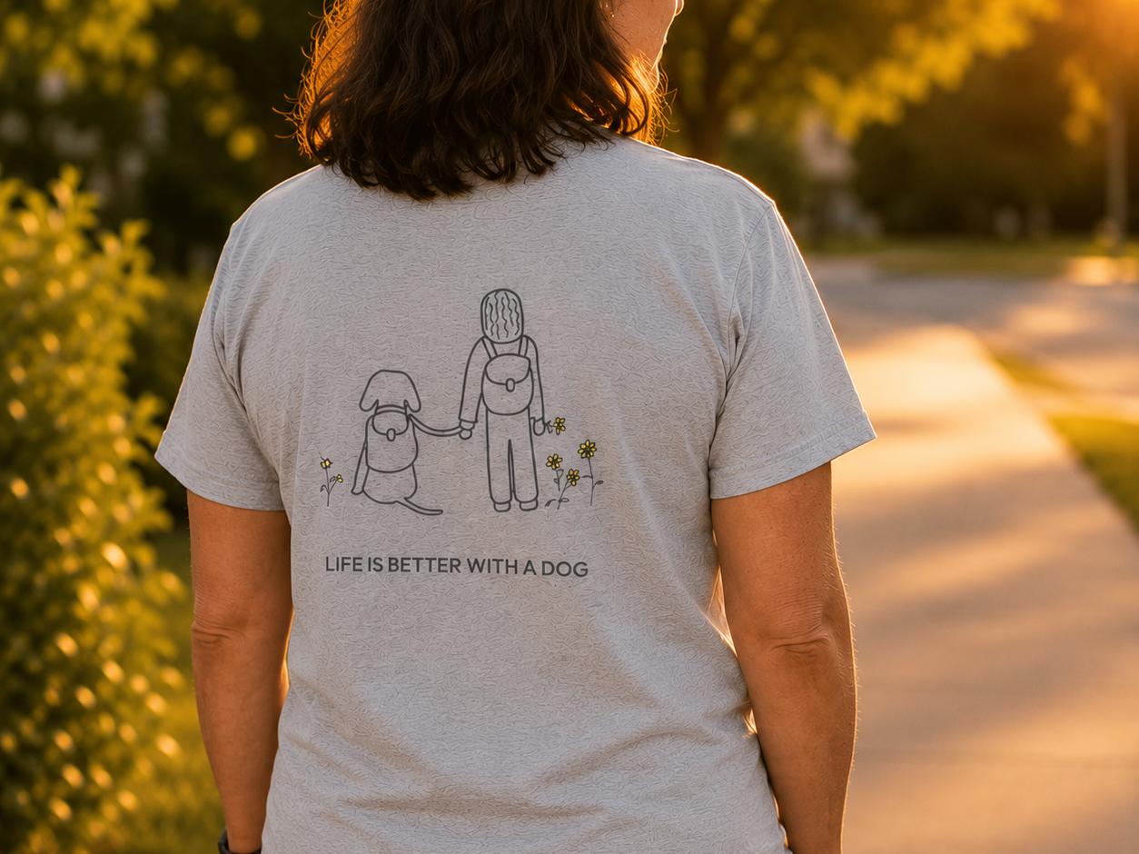 Life Is Better With A Dog -- Hiking (Back Print) | Soft Cotton Tee | Life Is Better With A Dog Collection