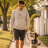 Dog Gone Fishing sweatshirt, printed with a person fishing with their dog